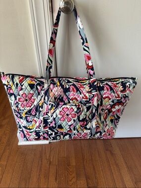 Vera Bradley Quilted Floral Travel Tote in Navy, Pink, White & Yellow